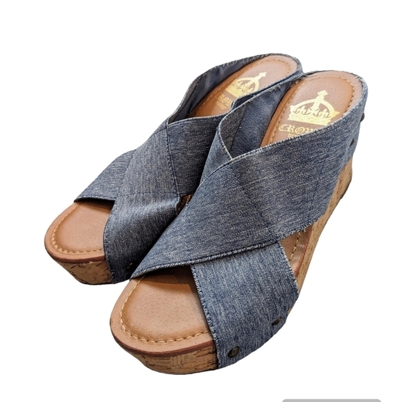 Crown Vintage blue wedge platform sandals size 6 - Picture 1 of 7